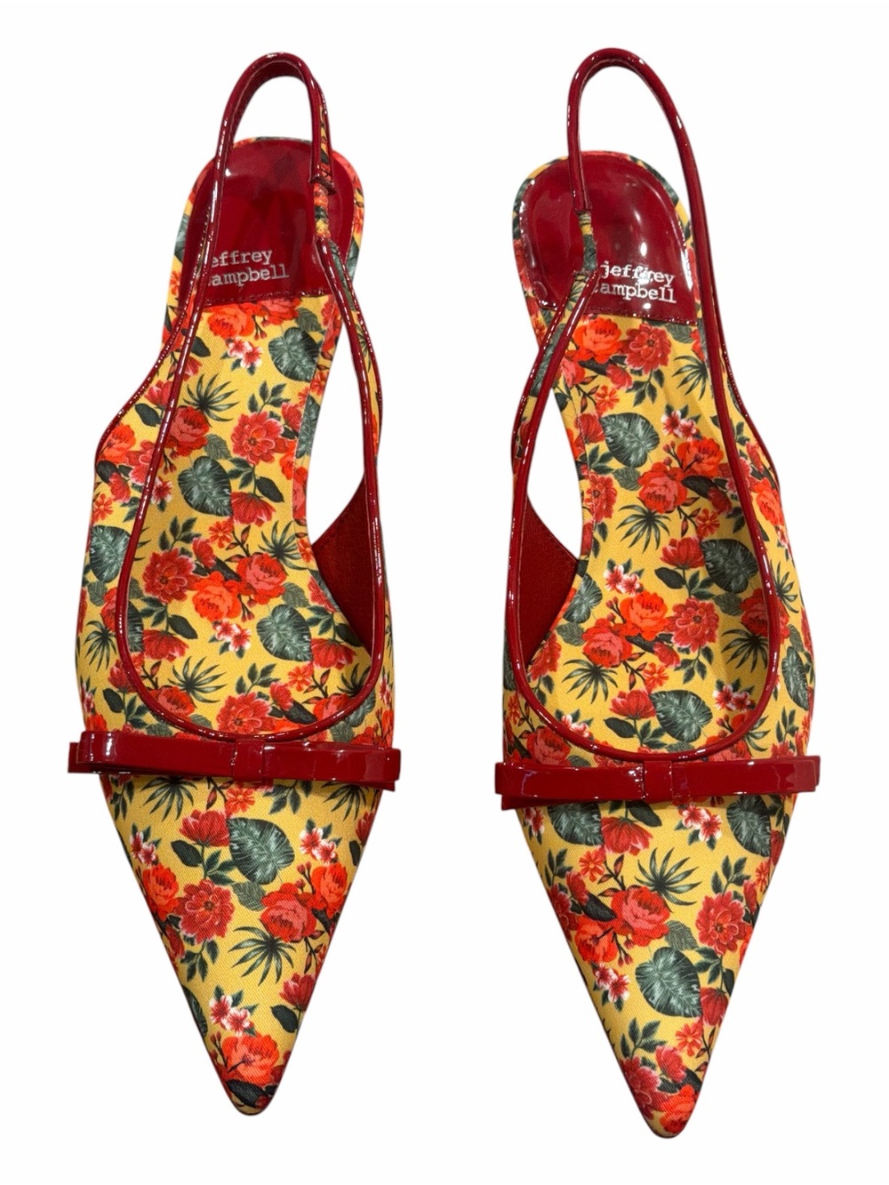Red Floral Pointed Slingback Flats
